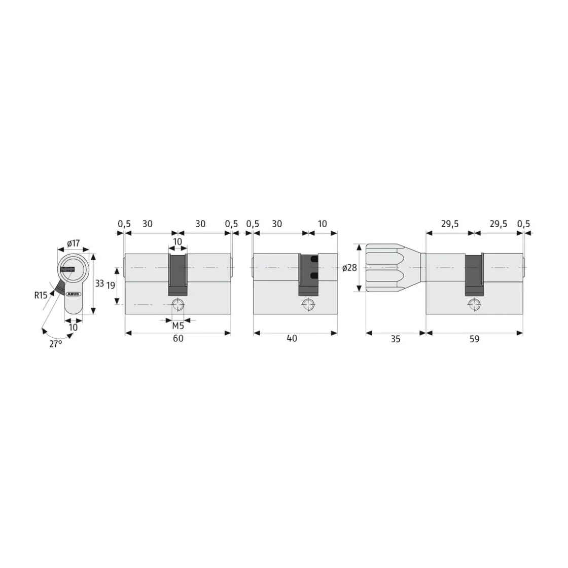 Profilzylinder D6XNP 35/35 mm ^ Abus Clearance