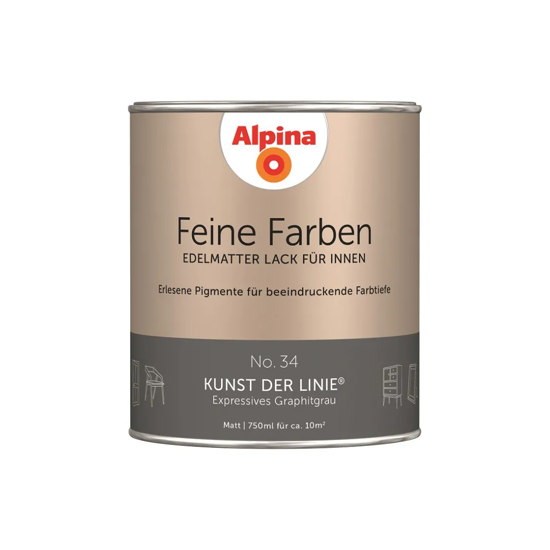 Buntlack Feine Farben Lack No 34 Kunst der Linie edelmatt 750ml ^ Alpina Outlet