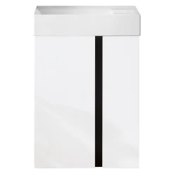 BADMOBIL Waschtischunterschrank LINUS 49 x 63 x 34,5 cm 2 Türen grifflos weiß mit schwarzer Dekorleiste ^