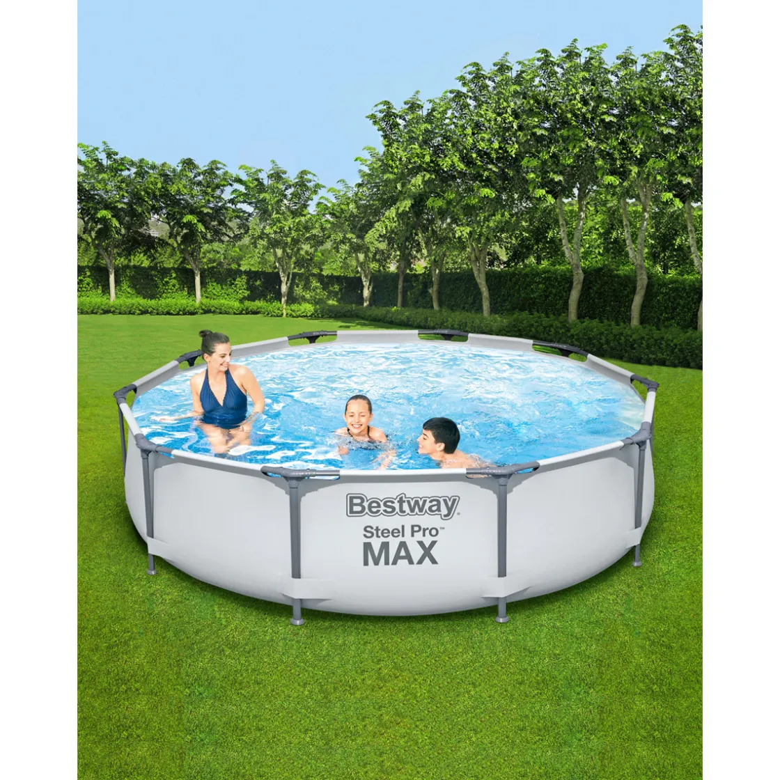 Frame-Pool-Set Steel Pro MAX mit Filterpumpe Durchmesser 305 x 76 cm lichtgrau ^ Bestway Hot