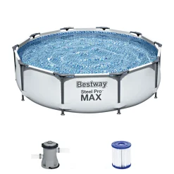 Frame-Pool-Set Steel Pro MAX mit Filterpumpe Durchmesser 305 x 76 cm lichtgrau ^ Bestway Hot