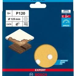 Expert C470 Schleifpapier mit 8 Löchern für Exzenterschleifer 125 mm G 120 5- teilig ^ Bosch Professional Outlet