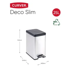 Mülleimer DECO Bin SLIM 25L mit Pedal schwarz silber metallic ^ Curver New