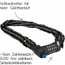 Kettenschloss mit Zahlencode und Reflex 80 cm 8 mm ^ Fischer Bikes Online