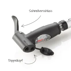 Mini-Pumpe mit Doppelhub Duokopf silber ^ Fischer Bikes Outlet