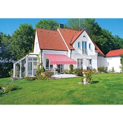 Gelenkarmmarkise Nizza rot-weiss 300 x cm ^ Discount