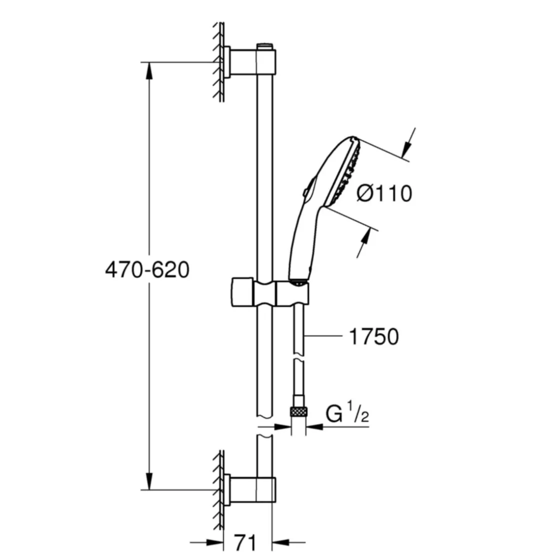 Brausestangenset Vitalio Start 110 2 Strahlarten (Rain, Jet) ^ Grohe Clearance