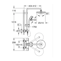 Duschsystem Tempesta Cosmopolitan 210 mit Thermostatbatterie ^ Grohe Discount