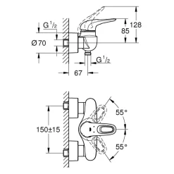 Einhand-Brausebatterie Eurostyle S-Size Hebel offen ^ Grohe Outlet