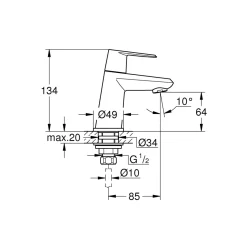 Standventil Eurodisc Cosmopolitan chrom Durchmesser 4,9 x 13,4 cm ^ Grohe Clearance