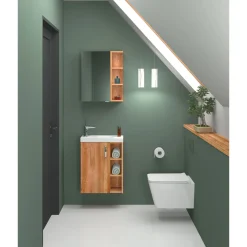Gäste Spiegelschrank Karo Wotan Eiche, 1 Tür, 4 offene Fächer, 2 Glaseinlegeböden, B50cm ^ Clearance