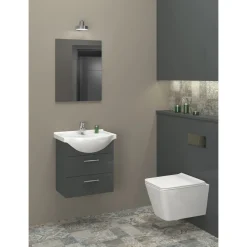 Gäste Waschbeckenunterschrank Mika, anthrazit, inkl. Keramikbecken, 2 Auszüge, B51cm ^ Outlet