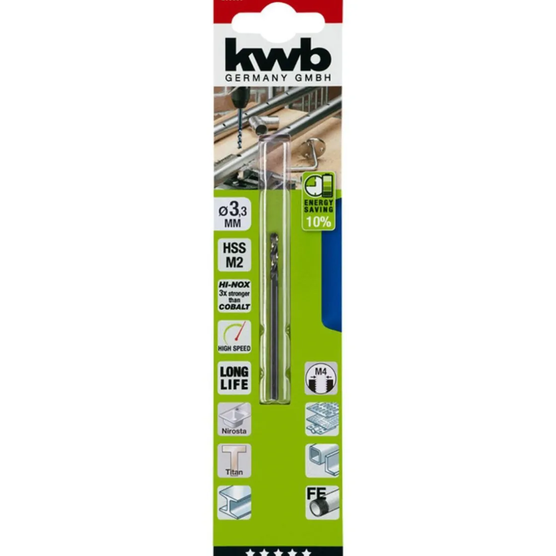Metallbohrer Hi-Nox M2 Durchmesser 3,3 mm ^ kwb Discount