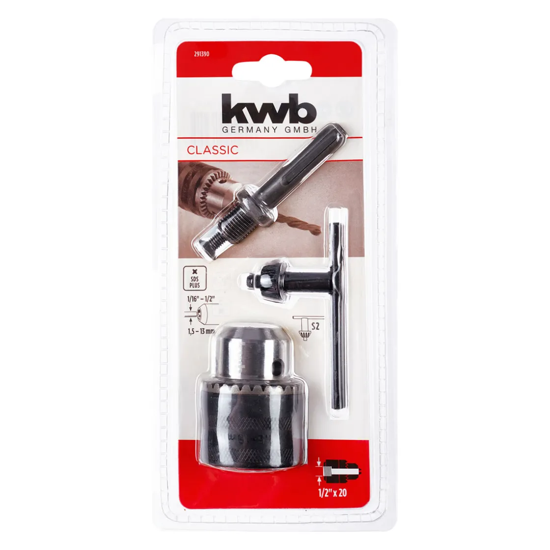 Zahnkranz-Bohrfutter mit SDS Plus Adapter 1/2" x 20 mm 1,5 - 13 mm ^ kwb New