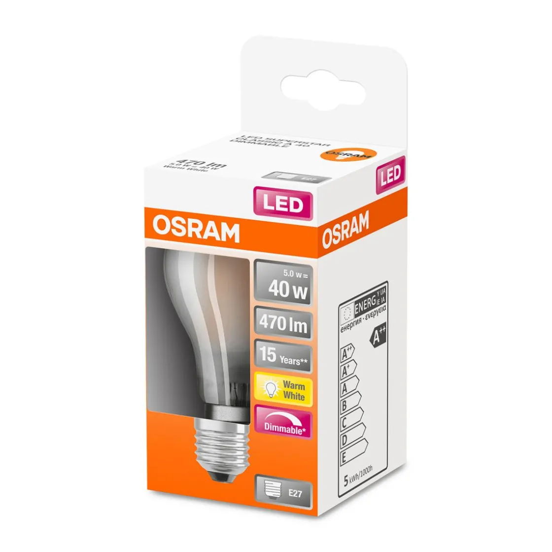 LED Gluehlampe dim E27 470lm 27K 40W Ersatz warmweiss Filament matt ^ Osram Clearance