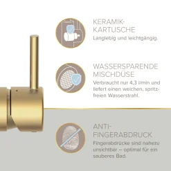 Waschtischarmatur Moana Easy-Clean Gold ^ LENZ Hot