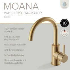 Waschtischarmatur Moana Easy-Clean Gold ^ LENZ Hot