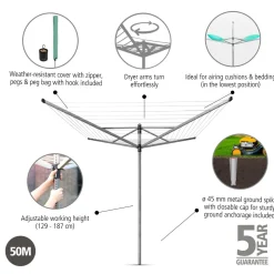 Lift-O-Matic 50 M Metallbodenanker 45mm Schutzhülle und Wäscheklammerbeutel ^ Discount