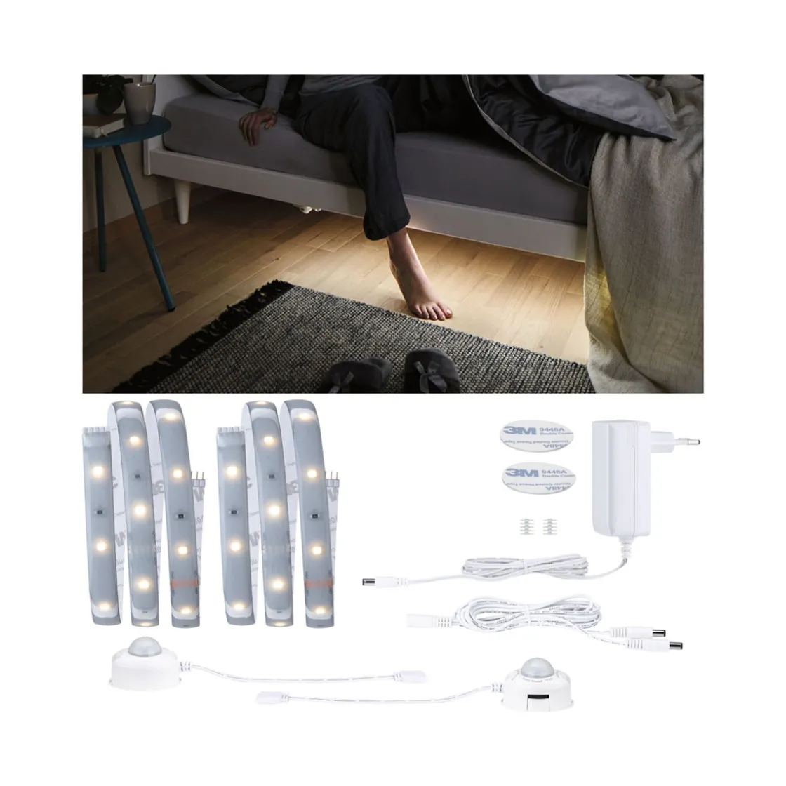 MaxLED 250 Comfort Set Bett 2x1m Warmw2700K Protect Cover IP44 2x4W 24V Silb ^ Paulmann Best