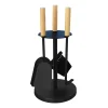 Kaminofenbesteck 3tlg., Farbe: Schwarz, Pulverbeschichtet, Holzgriffe ^ MyFireTool Online