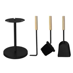 Kaminofenbesteck 3tlg., Farbe: Schwarz, Pulverbeschichtet, Holzgriffe ^ MyFireTool Online