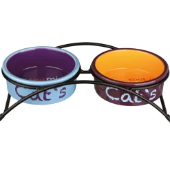Napf-Set Eat on Feet, Keramik2x0,3 l/Dm. 12cm, hellblau/orange/lila ^ Trixie New