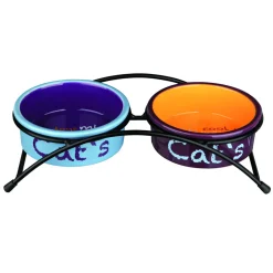 Napf-Set Eat on Feet, Keramik2x0,3 l/Dm. 12cm, hellblau/orange/lila ^ Trixie New