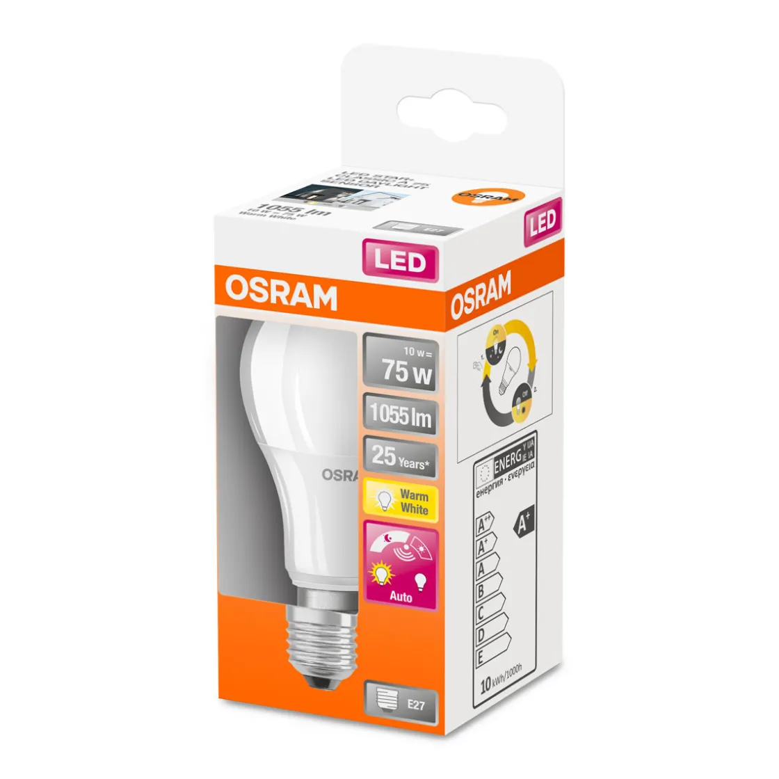 LED-Leuchtmittel E27 warmweiß 75W Lichtsensor ^ Osram Hot