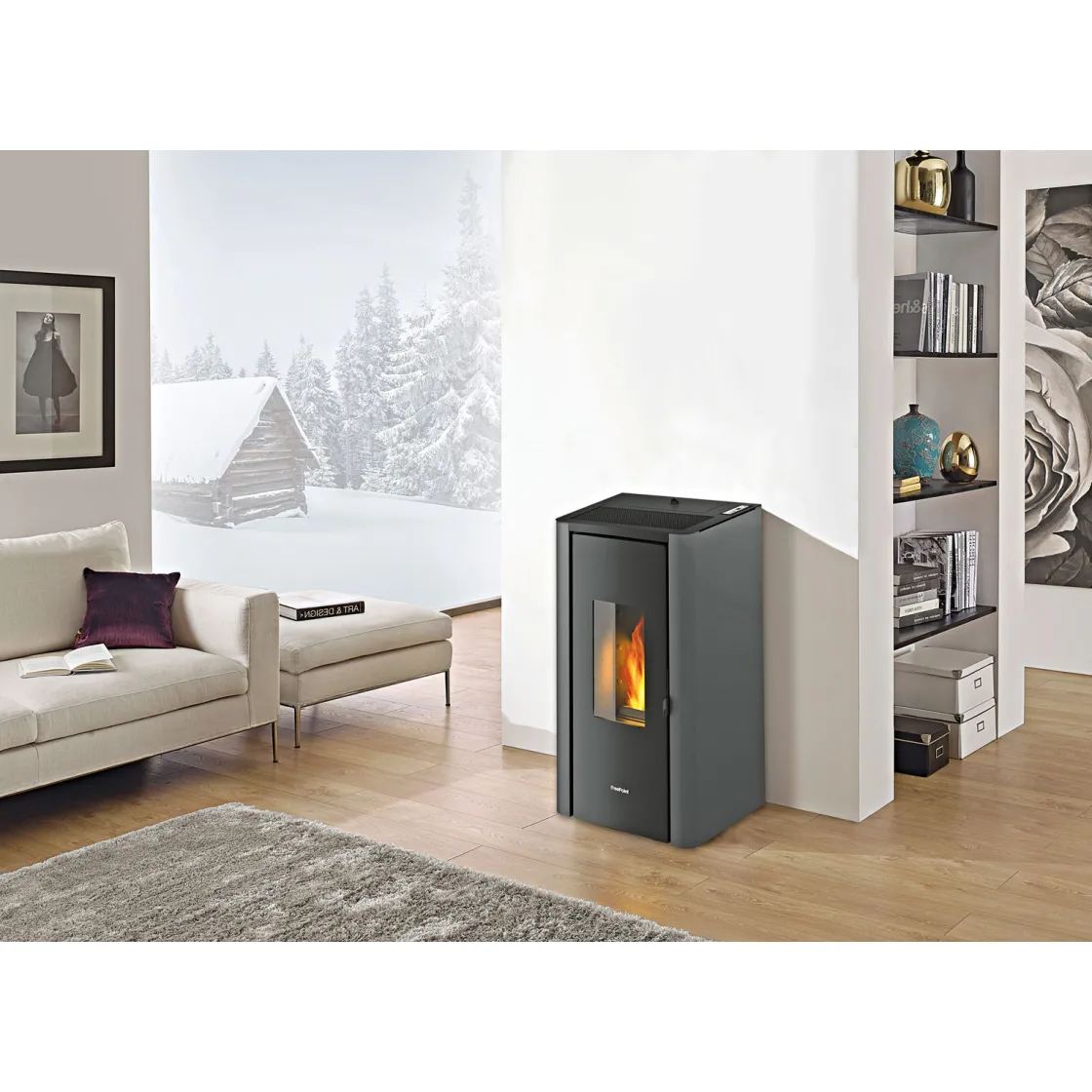 Pelletofen Indigo Metall 2,5-7,0kWanthrazit Anschl. hinten 80mm ^ FreePoint