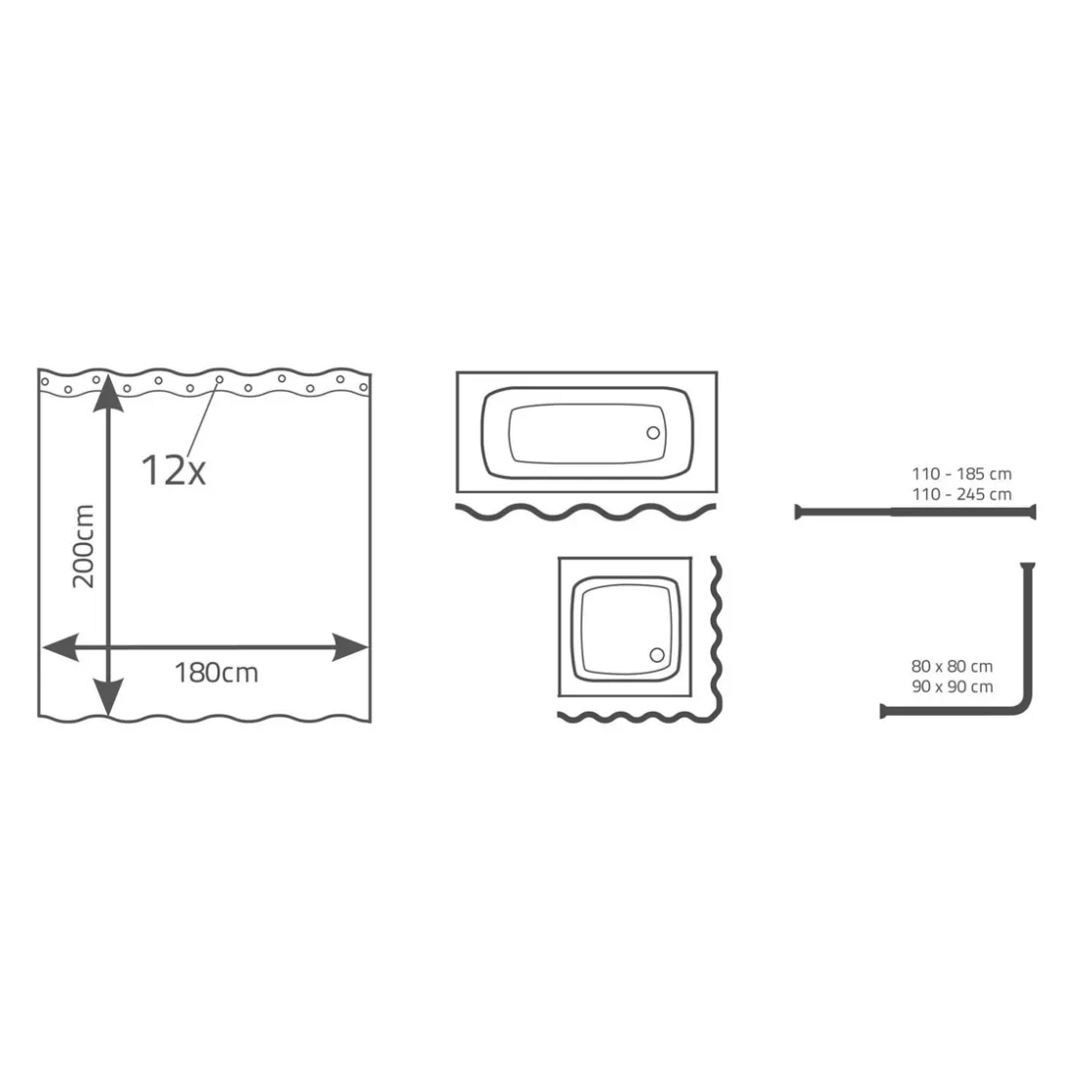 Duschvorhang Geo Textil 180 x 200 cm ^ Ridder Discount