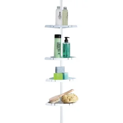 Teleskop-Duscheckregal mit 4 Ablagen 130-260 cm weiß ^ Ridder Discount