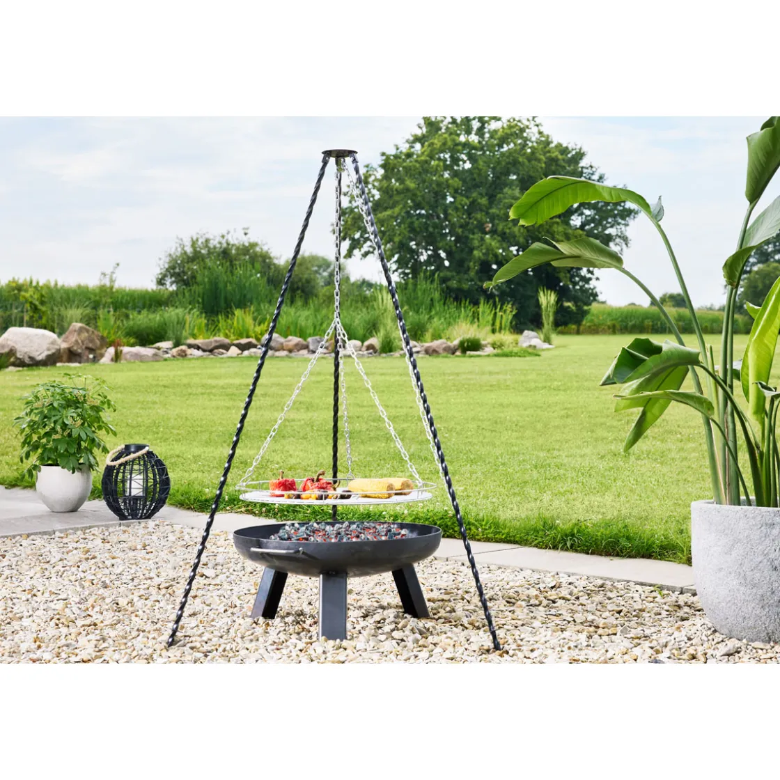 Dreibein fuer Feuerschalen Dm.60cm massives Stahlgestell Grillfl. 58cm ^ Rothmann Hot
