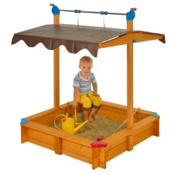 Sandkasten Felix 100x100x120 cm impraegFichtenholz, UV-Schutz, absenkbares Dach ^ Gaspo New