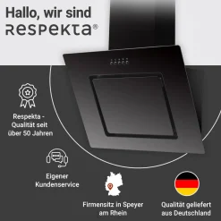 Schraeghaube 60 cm Glas EEK B schwarzmit Glasschirm LED Beleuchtung Druckkast ^ Respekta New