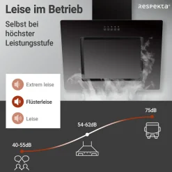 Schraeghaube 60 cm Glas EEK B schwarzmit Glasschirm LED Beleuchtung Druckkast ^ Respekta New