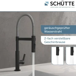 Spültischarmatur Miami schwarz matt Hochdruck ausziehbar ^ Schütte Discount