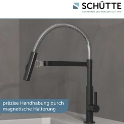 Spültischarmatur Miami schwarz matt Hochdruck ausziehbar ^ Schütte Discount