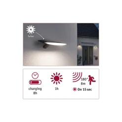 Solar WL Kiran IP44 400lm BWM Anthrazit3000K ^ Paulmann