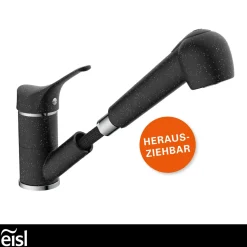 SP-Armatur Granit schwarz mit Geschirr-Brause 2S Kartusche mit keram.Dichtungen ^ Eisl
