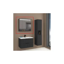 Spiegelschrank Amy, 80cm, schwarz matt, 3 Türen, 1 offenes Fach, LED-Kranz u. Unterbeleuchtung ^ Sale