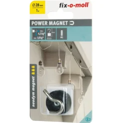 Topfmagnet Neodym mit Schraubhaken M5 Ø 28 x 38 mm, gummiert, silber-schwarz ^ Suki New
