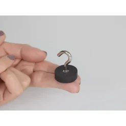Topfmagnet Neodym mit Schraubhaken M5 Ø 28 x 38 mm, gummiert, silber-schwarz ^ Suki New