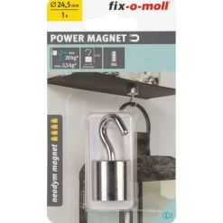 Topfmagnet Neodym mit Schraubhaken M6 Ø 24,5 x 52 mm, silber ^ Suki Clearance