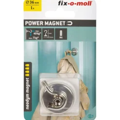 Topfmagnet Neodym mit Schraubhaken M6 Ø 36 x 43 mm, silber ^ Suki New