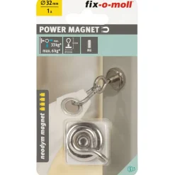 Topfmagnet Neodym mit Öse Ø 32 x 44 mm, Gewindebuchse M6, silber ^ Suki Best