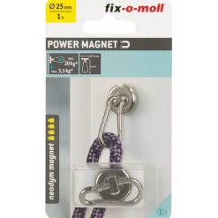 Topfmagnet Neodym Ø 25 mm, mit Karabiner 40 x 20 mm, silber ^ Suki Hot