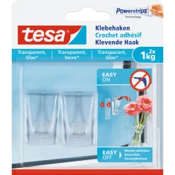 Klebehaken transparent Glas 2 Stück Traglast 2 x 1 kg ^ Tesa New