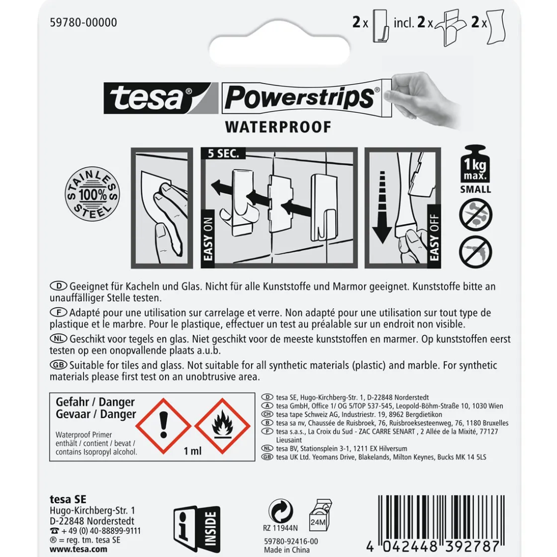 Powerstrips Waterproof Haken Small Metall rechteckig ^ Tesa Sale