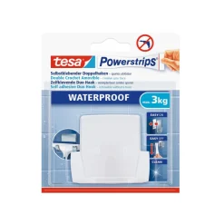 „Powerstrips“, Waterproof, Duo Haken für Duschkabinenabzieher, weiß ^ Tesa