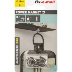 Topfmagnet Neodym mit Schraubhaken M5 Ø 15 x 38 mm, silber ^ Hot
